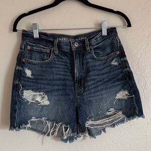 American Eagle Outfitters Women's Ripped Jean Shorts - Dark Blue